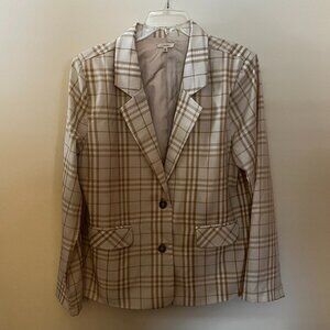 Jodifl White & Tan Woman's Plaid Blazer/Size L